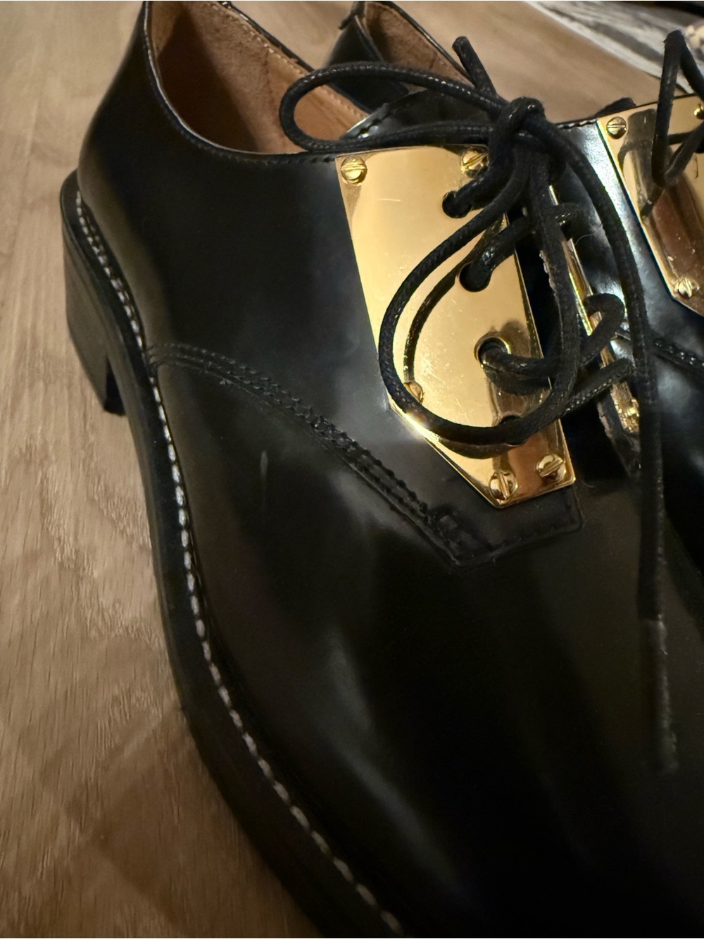 Sandro Black Leather Flats with Gold-Tone Hardware - Picture 4 of 12